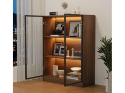 Vitrina em vidro com 3 prateleiras - LED - Castanho