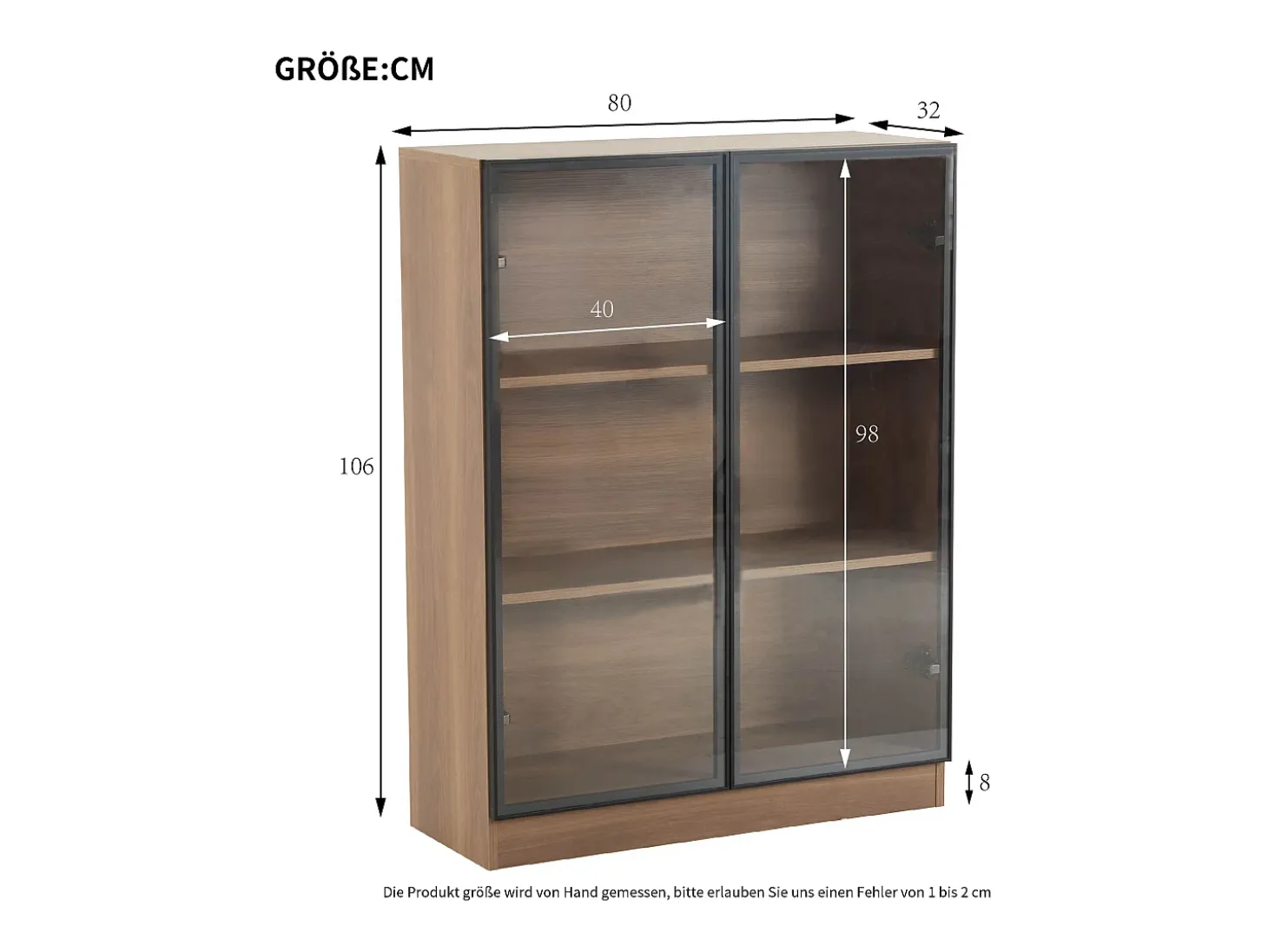 Vitrina em vidro com 3 prateleiras - LED - Castanho