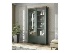 Vitrina grande com 2 portas coleção ASSIA. Cor verde e carvalho.
