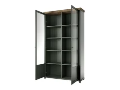 Vitrina grande com 2 portas coleção ASSIA. Cor verde e carvalho.
