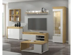 Vitrina LED de 1 porta e abertura à direita, incluindo Teo White e Wood