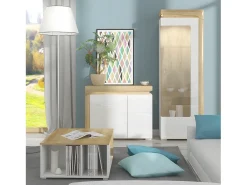 Vitrina LED de 1 porta e abertura à direita, incluindo Teo White e Wood
