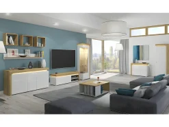 Vitrina LED de 1 porta e abertura à direita, incluindo Teo White e Wood