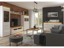 Vitrina LED de 2 portas Nara Branco e Madeira