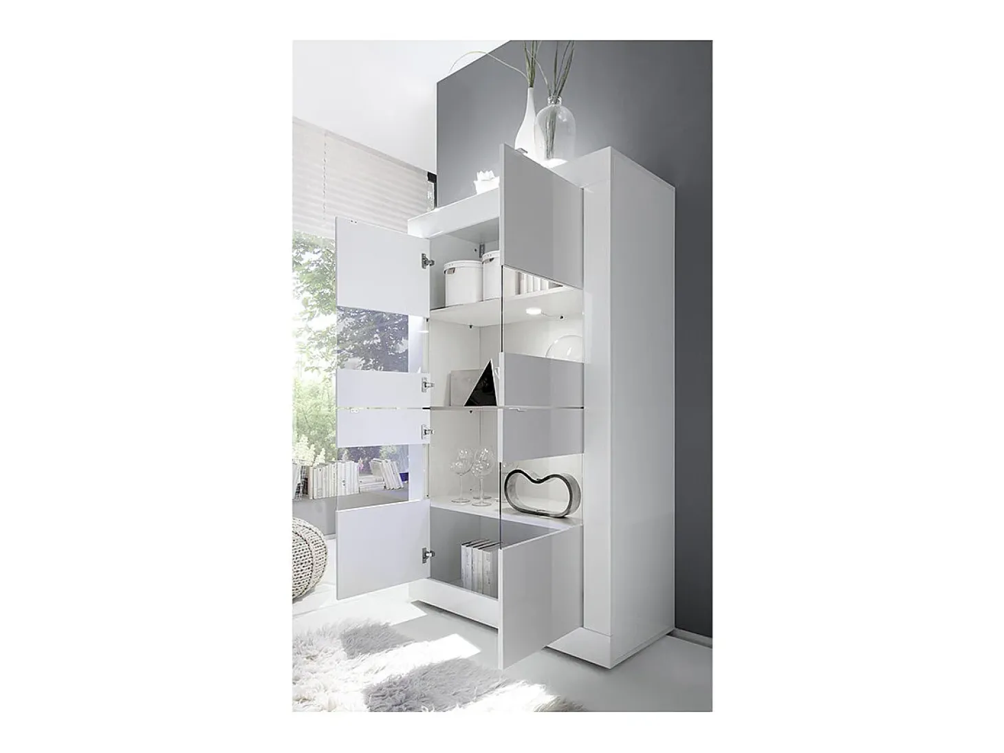 Vitrina LED design - 4 portas - Branco lacado COMETE