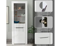 Vitrina moderna com 1 porta e 1 gaveta - LEDs - 3 prateleiras - altura 165 cm - branco brilhante -
