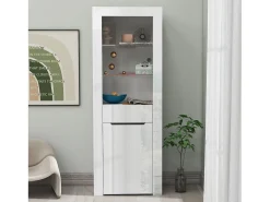 Vitrina moderna com 1 porta e 1 gaveta - LEDs - 3 prateleiras - altura 165 cm - branco brilhante -