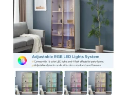 Vitrina moderna com luzes LED em 16 cores - H 160 cm - 2 portas com prateleiras removíveis - Transparente