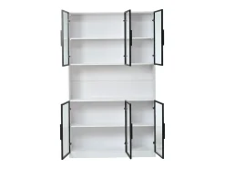 Vitrina moderna 120x34x200 cm - Iluminação LED - 6 portas de vidro - Espaço de armazenamento aberto - MDF - Branco