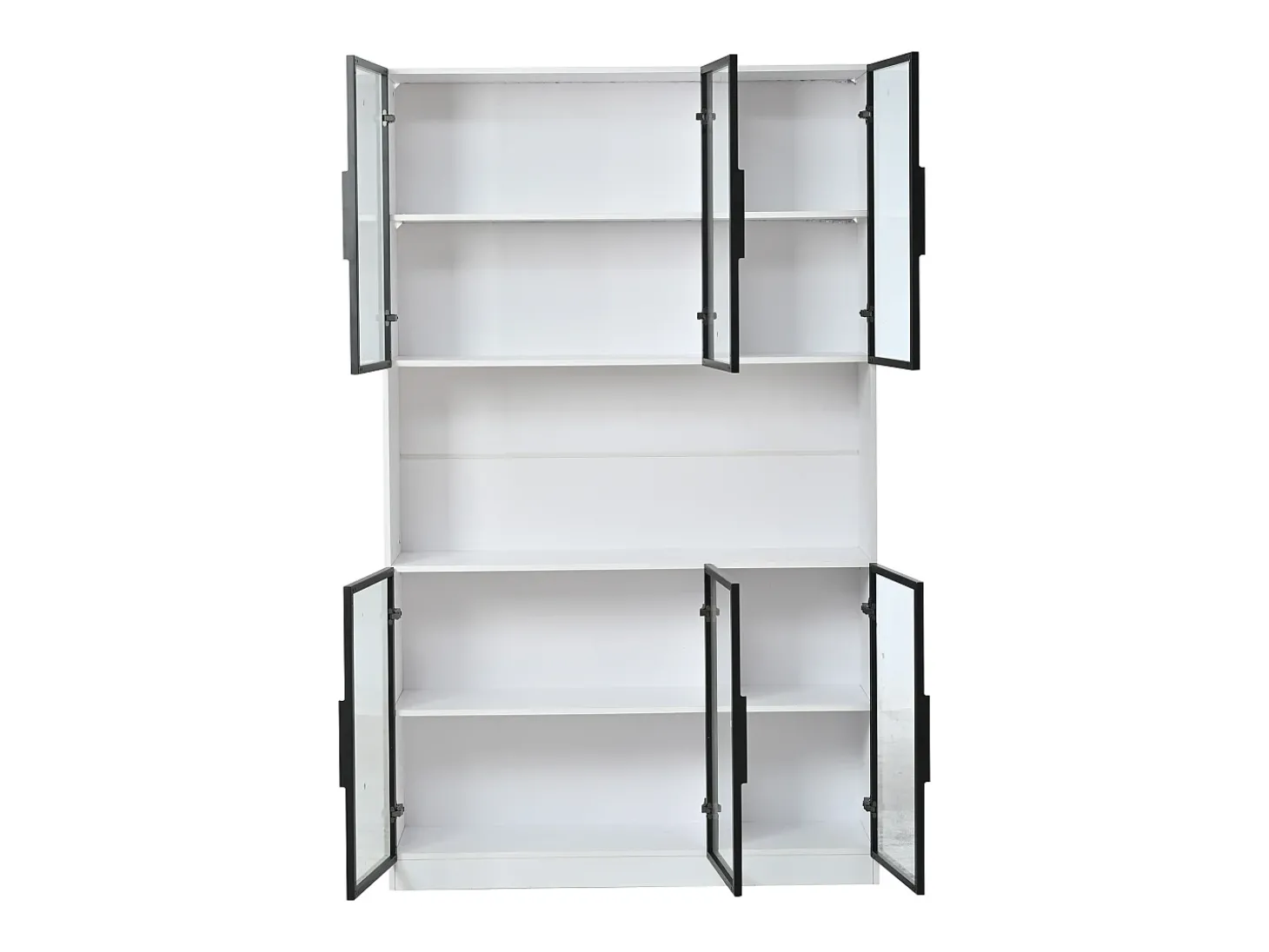 Vitrina moderna 120x34x200 cm - Iluminação LED - 6 portas de vidro - Espaço de armazenamento aberto - MDF - Branco