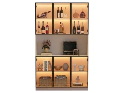 Vitrina moderna 120x34x200 cm - Iluminação LED - 6 portas de vidro - Espaço de armazenamento aberto - MDF - Branco