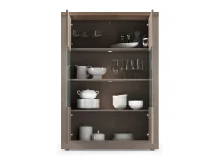 Vitrina SASHA – 2 portas com 3 prateleiras e LED – Bronze e tampo de madeira Mercúrio