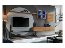 Vitrina suspensa pequena modelo cor carvalho para sala de estar coleção SWITCH. 1 porta de vidro com iluminação LED inclusa.