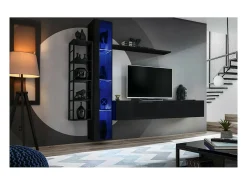 Vitrina suspensa preta com 1 porta de vidro e iluminação LED inclusa. Coleção SWITCH.