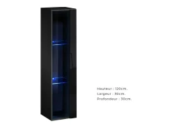 Vitrina suspensa preta modelo pequeno com 1 porta de vidro e iluminação LED inclusa. Coleção SWITCH.
