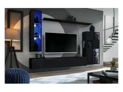 Vitrina suspensa preta modelo pequeno com 1 porta de vidro e iluminação LED inclusa. Coleção SWITCH.