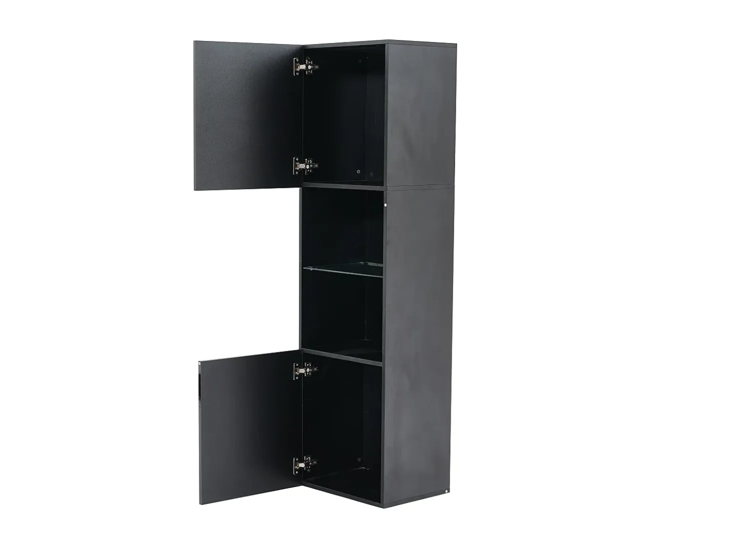 Vitrina 45x35x160 cm - com 2 portas - com iluminação LED - 1 prateleira de vidro - Preto