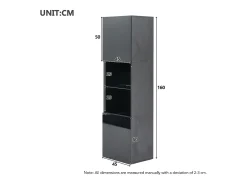 Vitrina 45x35x160 cm - com 2 portas - com iluminação LED - 1 prateleira de vidro - Preto