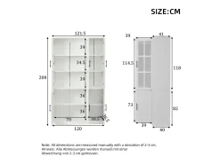 Vitrina 121,5x41x200 cm - con iluminação LED - 6 portas - prateleiras ajustáveis - MDF - branco
