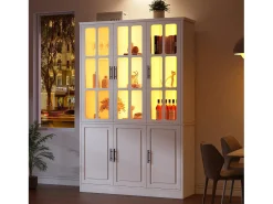 Vitrina 121,5x41x200 cm - con iluminação LED - 6 portas - prateleiras ajustáveis - MDF - branco