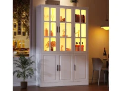 Vitrina 121,5x41x200 cm - con iluminação LED - 6 portas - prateleiras ajustáveis - MDF - branco