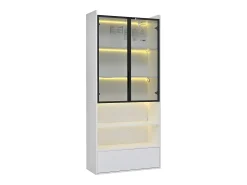 Vitrina 80x34x180 cm - con iluminação LED - 1 gaveta e 2 portas de vidro - prateleiras abertas - MDF - Branco
