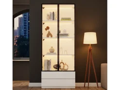 Vitrina 80x34x200 cm - con iluminação LED - con 2 portas e 2 gavetas - Acabamento brilhante - branco