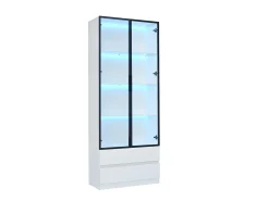 Vitrina 80x34x200 cm - con iluminação LED - con 2 portas e 2 gavetas - Acabamento brilhante - branco