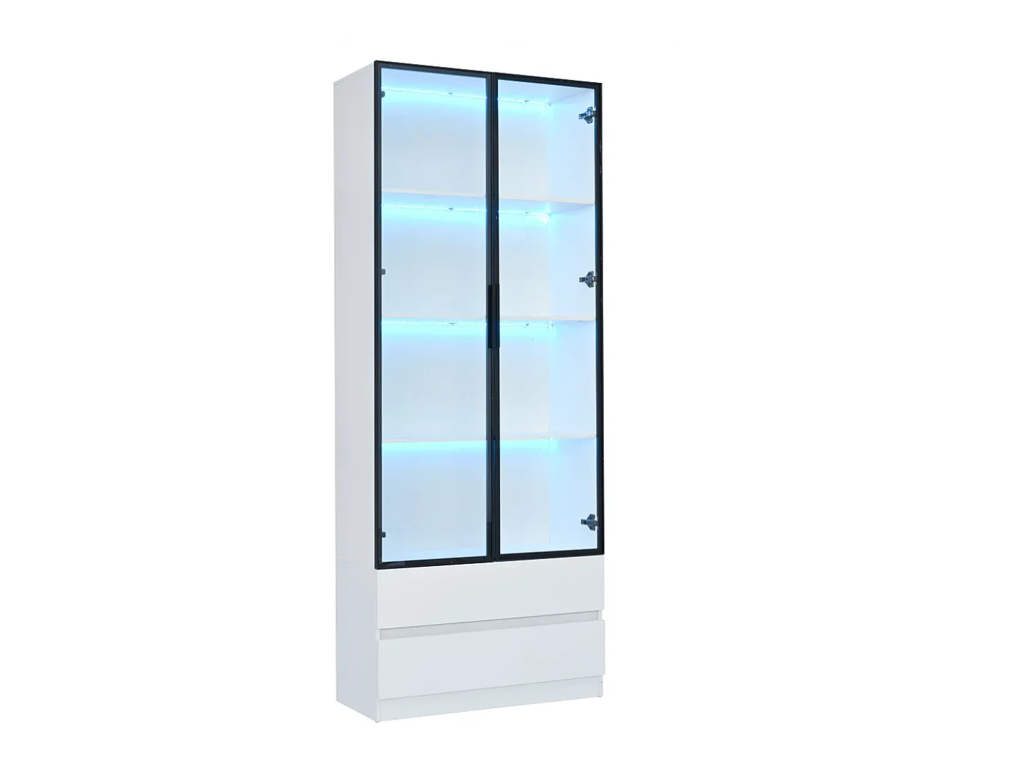 Vitrina 80x34x200 cm - con iluminação LED - con 2 portas e 2 gavetas - Acabamento brilhante - branco