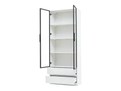 Vitrina 80x34x200 cm - con iluminação LED - con 2 portas e 2 gavetas - Acabamento brilhante - branco