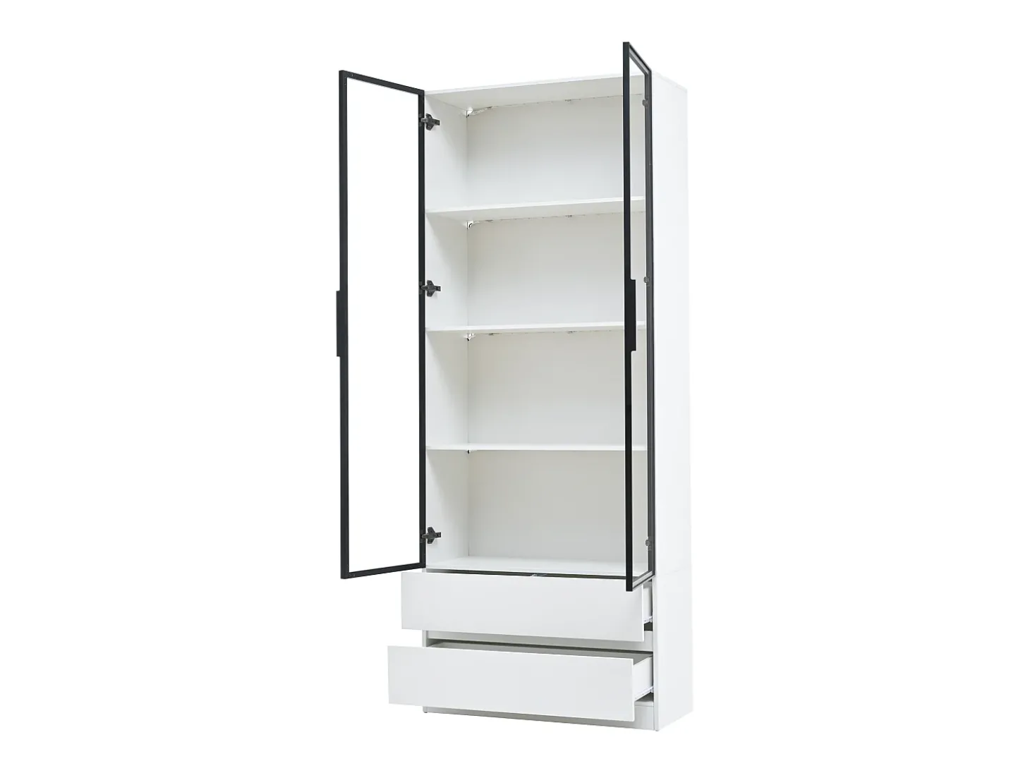 Vitrina 80x34x200 cm - con iluminação LED - con 2 portas e 2 gavetas - Acabamento brilhante - branco