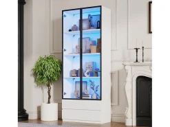 Vitrina 80x34x200 cm - con iluminação LED - con 2 portas e 2 gavetas - Acabamento brilhante - branco
