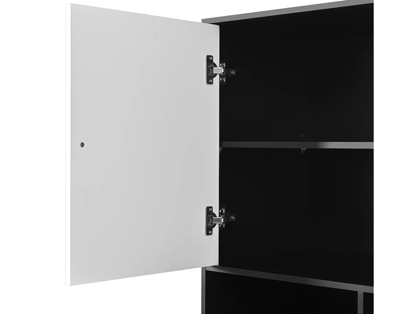 Vitrina 80x40x185cm - con iluminação LED - con 4 portas e 3 compartimentos de armazenamento abertos - Branco + Preto