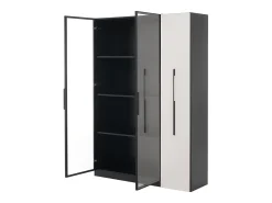 Vitrine 110,5×35×160 cm - 2 portas de vidro - 1 gaveta lateral - com iluminação LED - preto + branco