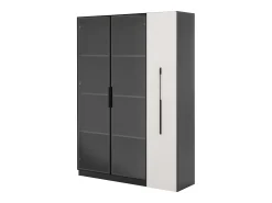 Vitrine 110,5×35×160 cm - 2 portas de vidro - 1 gaveta lateral - com iluminação LED - preto + branco