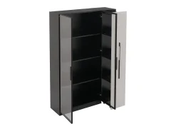 Vitrine 110,5×35×160 cm - 2 portas de vidro - 1 gaveta lateral - com iluminação LED - preto + branco