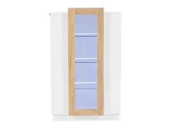 Vitrine 74×40×120 cm - com 3 portas - com iluminação LED - com prateleiras de vidro - branco + natural