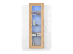 Vitrine 74×40×120 cm - com 3 portas - com iluminação LED - com prateleiras de vidro - branco + natural