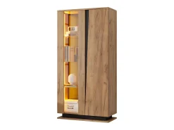 Vitrine 80×35×160 cm - com 2 portas - iluminação LED - portas de acrílico - painel de partículas - natural