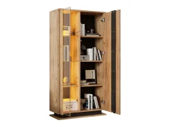 Vitrine 80×35×160 cm - com 2 portas - iluminação LED - portas de acrílico - painel de partículas - natural