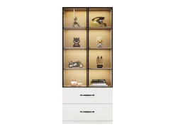 Vitrine 60×40×160 cm - com iluminação LED - 2 portas de vidro e 2 gavetas - estrutura em alumínio - branco
