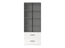 Vitrine 60×40×160 cm - com iluminação LED - 2 portas de vidro e 2 gavetas - estrutura em alumínio - branco
