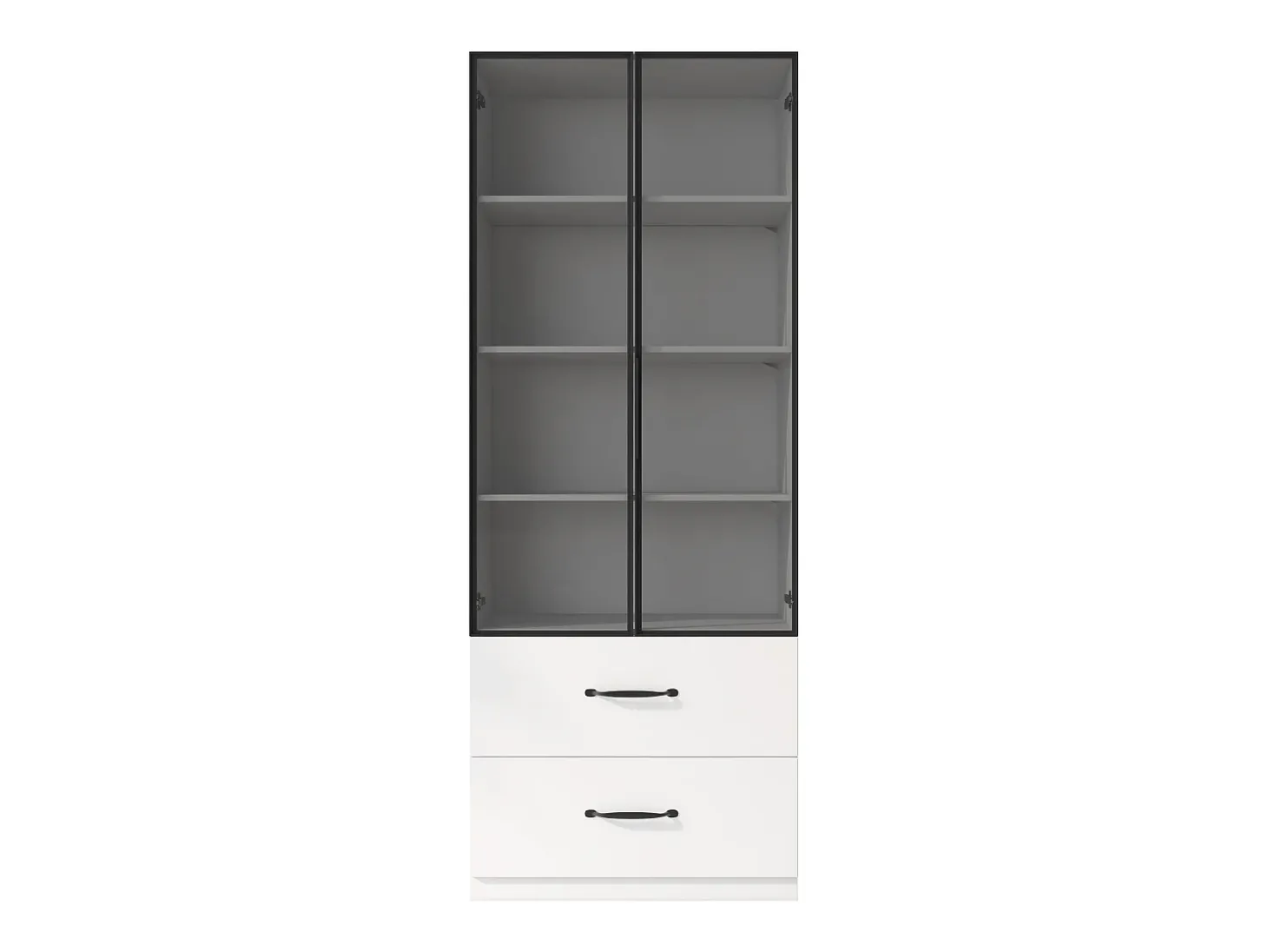 Vitrine 60×40×160 cm - com iluminação LED - 2 portas de vidro e 2 gavetas - estrutura em alumínio - branco