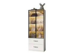 Vitrine 60×40×160 cm - com iluminação LED - 2 portas de vidro e 2 gavetas - estrutura em alumínio - branco