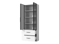 Vitrine 60×40×160 cm - com iluminação LED - 2 portas de vidro e 2 gavetas - estrutura em alumínio - branco