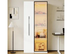 Vitrine 70×40×160 cm - com porta de vidro temperado - 1 porta e 1 gaveta lateral - com iluminação LED - branco