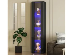 Vitrine 40×29×170 cm - iluminação LED multicolor com controle remoto - divisórias de vidro - preto