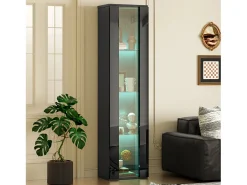 Vitrine 40×29×170 cm - iluminação LED multicolor com controle remoto - divisórias de vidro - preto