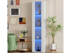 Vitrine 40×29×170 cm - iluminação LED multicolor com controle remoto - divisórias de vidro - branco