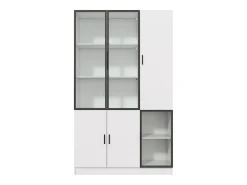 Vitrine 120×35×200 cm - portas envidraçadas - 6 portas - com iluminação LED - painel de partículas + vidro temperado - branco